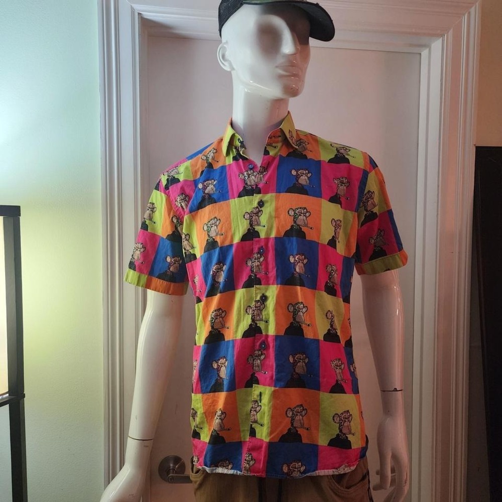 maceoo monkey bussines shirt a1025 colorful, cartoon print, short sleeve,